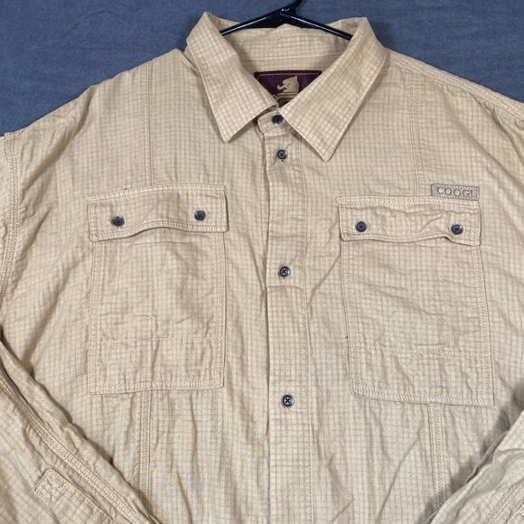 Coogi Mens Beige Long-Sleeve Button-Up Shirt 4XL 100% Cotton Casual Checked - Picture 7 of 13